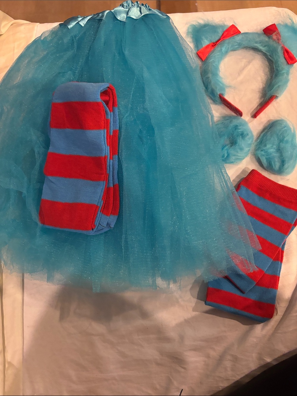 5pc Kids / adult Blue Tulle Skirt & Red-Blue Accessory Costume Set